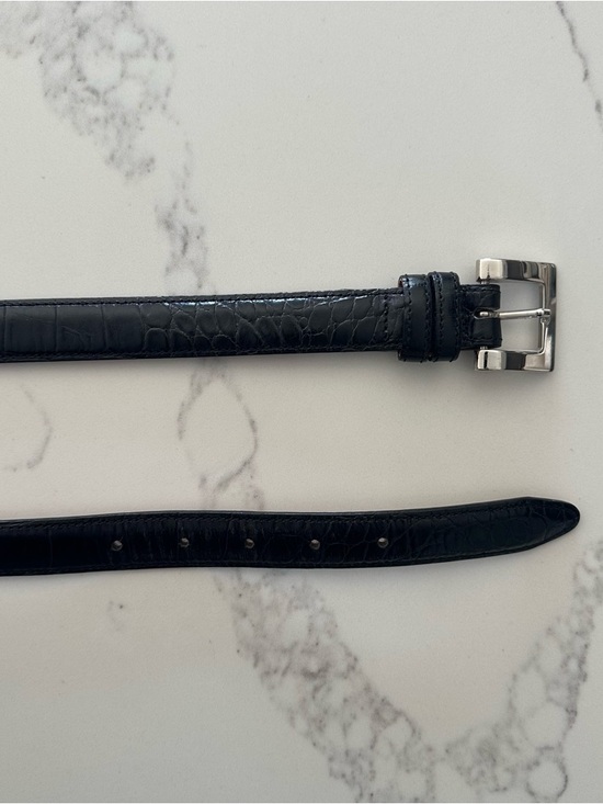 Vintage Made in Italy Calfskin Crocodile Embossed Leather Belt Black, Silver S main image 7